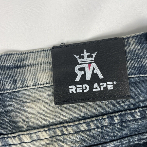 Red Ape 2017 Distressed Mens Jeans Pockets Zippers Acid Wash 34x31 - Picture 6 of 11